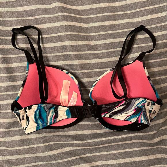 PINK Multi-Color Blue Tie Dye Wear Everywhere Lightly Lined T-Shirt Bra 32C - Picture 7 of 7